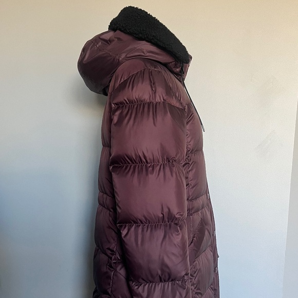 NWT Coach Quilted Long Puffer Coat Bordeaux Winter Jacket Maroon Faux Fur MEDIUM - Picture 4 of 14
